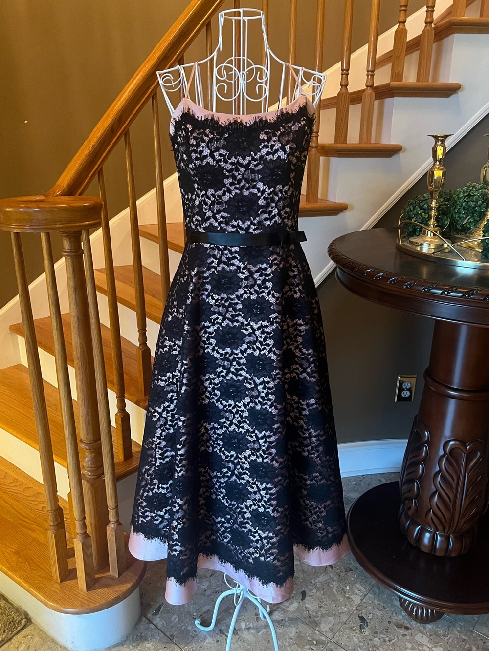 Vtg Y2k Gothic Lolita Black Pink Lace Layered Cocktail Dress Grunge Size 4